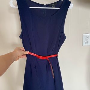 Navy Blue + red belt summer dress- Forever 21